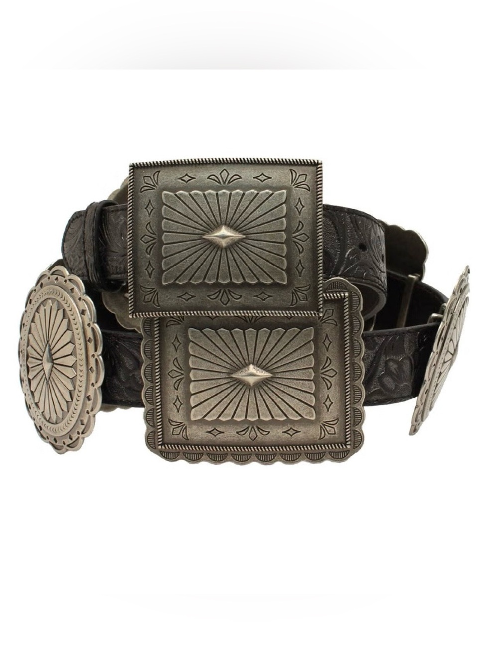 Ariat Embossed Concho Western Geniune Leather Black Belt Women’s Size Large